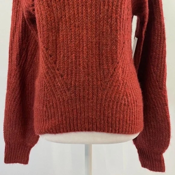 New BP Pointelle Chunky Knit Long Sleeve Oversized Sweater Red Rhubarb Size XXS - Picture 4 of 16